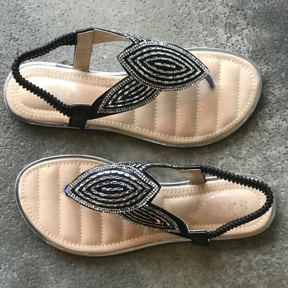 Italina Art Deco Rhinestone Woven Slingback Flatform Thong Between Toe Sandal - Picture 4 of 8